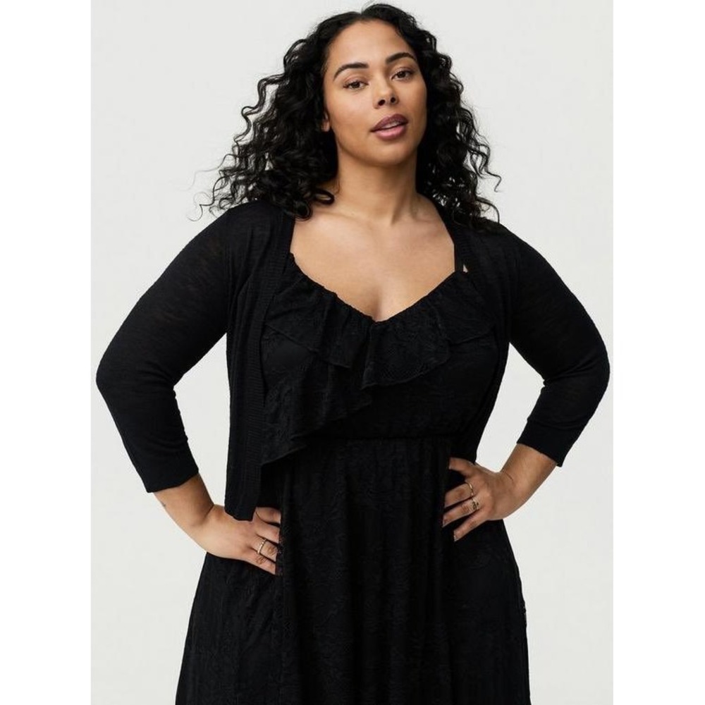 Torrid Womens Black Slub Knit Cropped Open Front Cardigan Sweater Size 0 L‎ XL